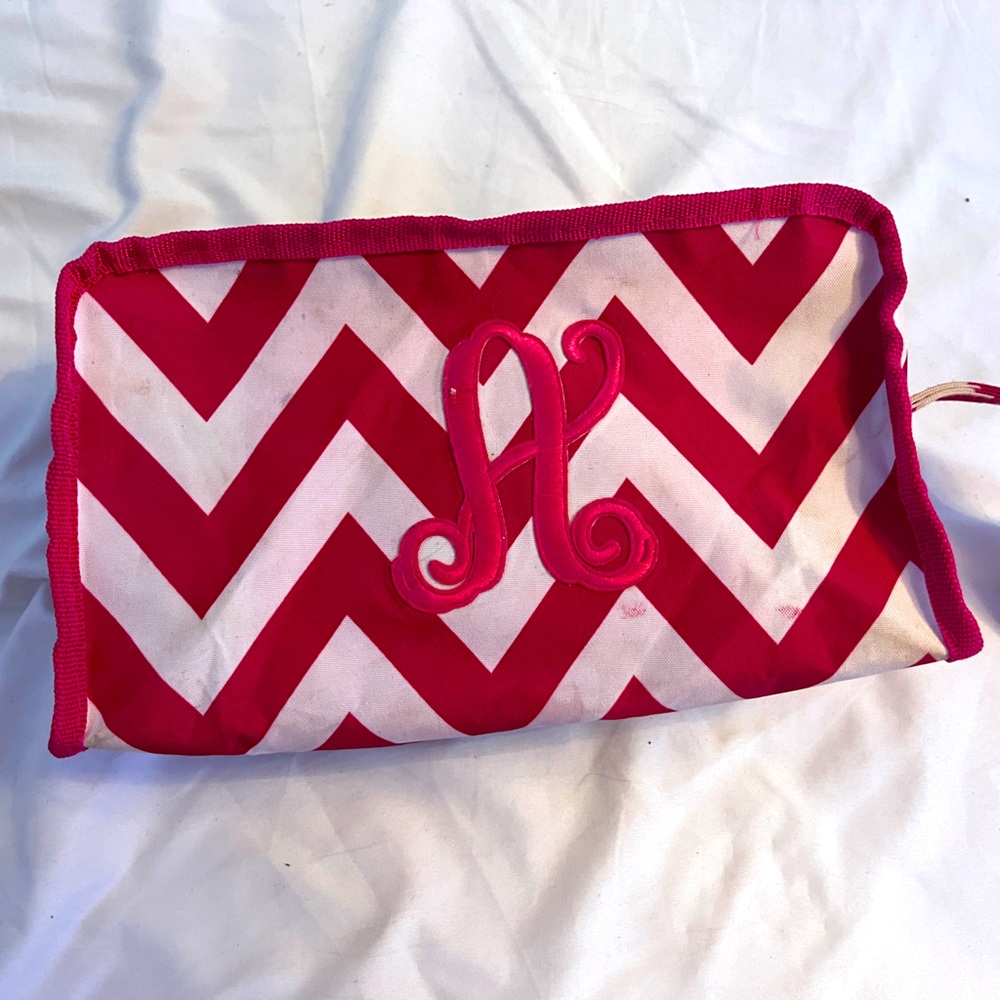 A monogrammed make up bag